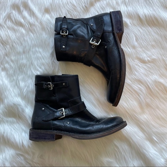 UGG Shoes - UGG Australia Leather Fabrizia Moto Boots Black Size 8